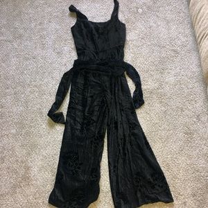 Anthropologie black velvet floral jumpsuit
